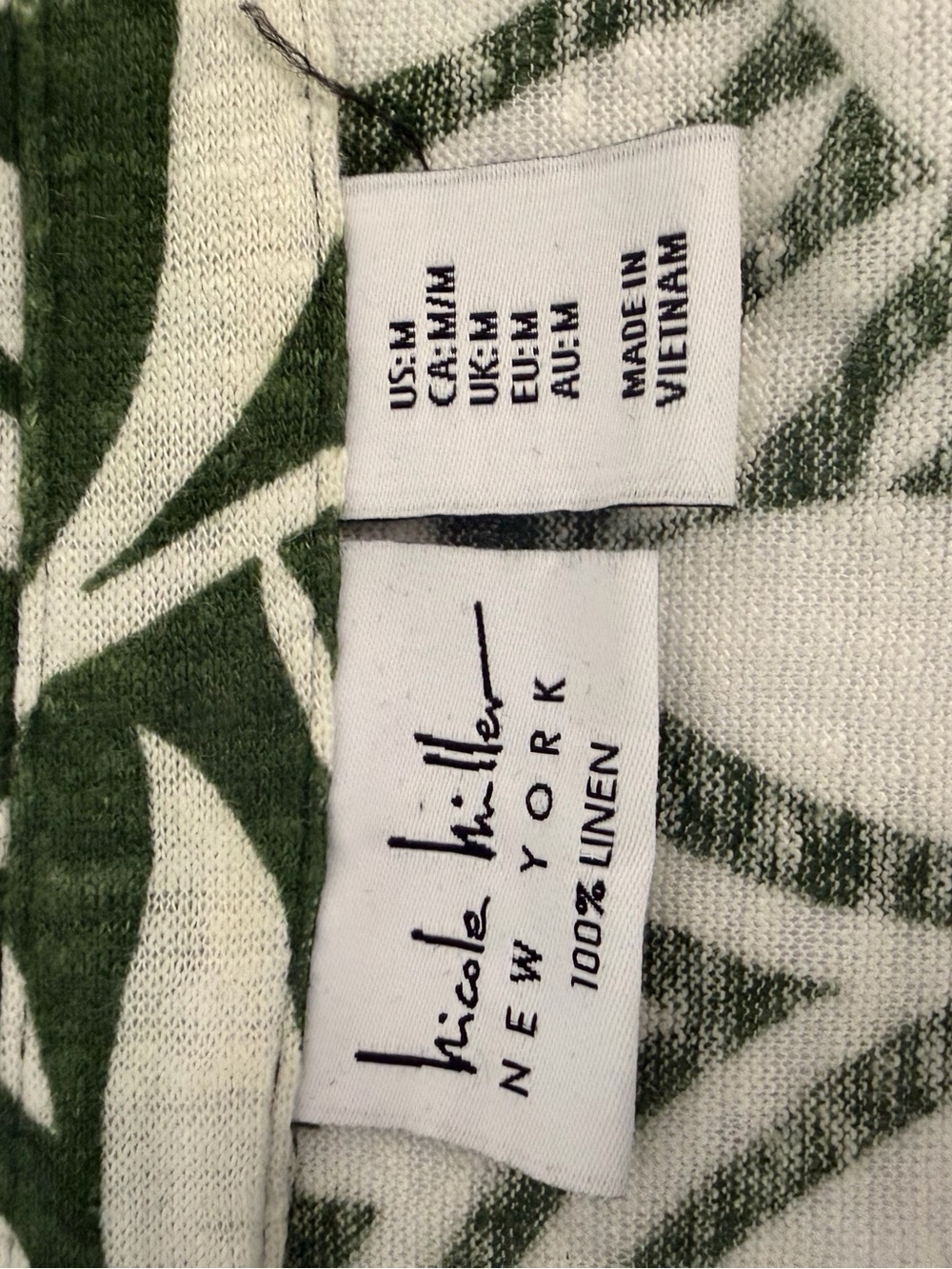 Nicole Miller New York 100% Linen Tropical Leaf Print Blouse Size M - Picture 5 of 6